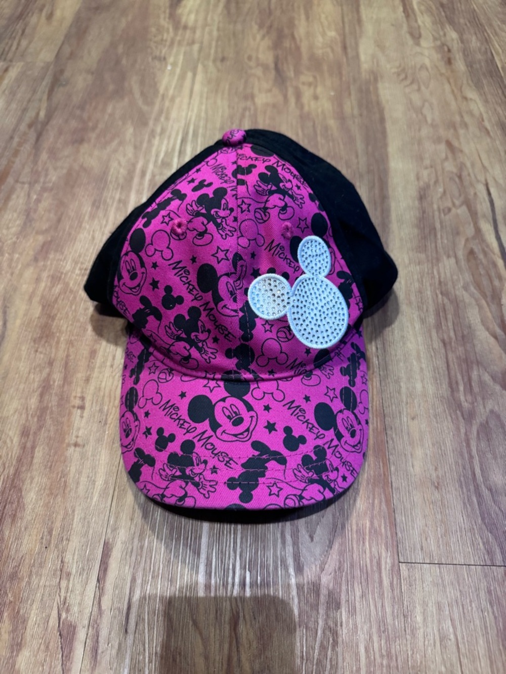 Disney Parks Youth One Size Hat Adjustable Mickey Mouse Pink Black Rhinestones V